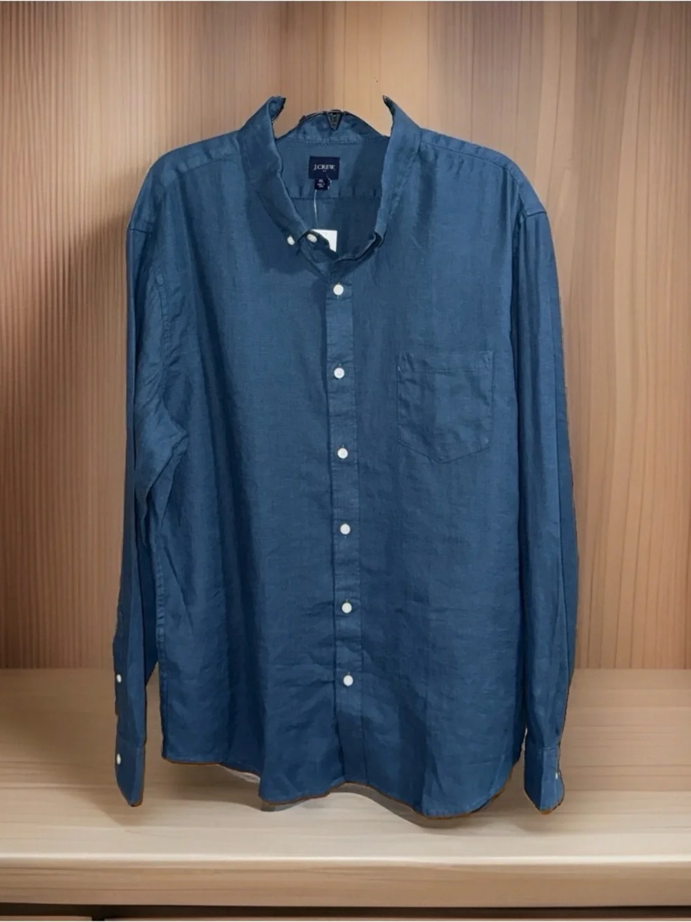 NWT J. Crew Men’s Deep Tealish Blue Linen Blend Button-Down Shirt-XL
